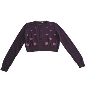 Love Moschino Wool Blend Crop Royal‎ Purple Metallic Polkadot Cardigan Sweater S